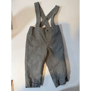 Janie and Jack boys size 6-12 months gray heather herringbone suspender pant